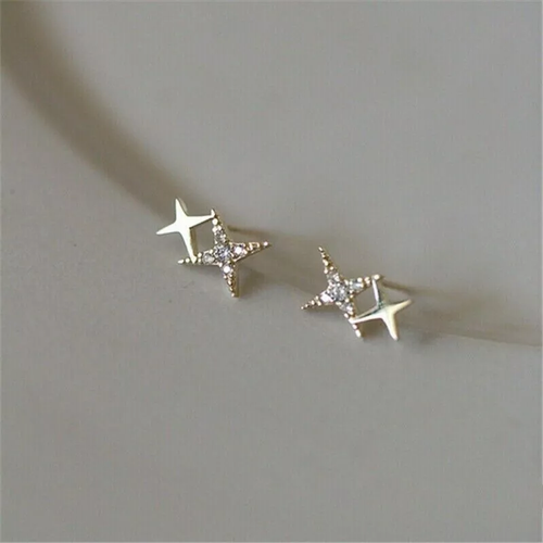 Women's Simulated Diamond Small Cross Stud Earrings 14K Yellow Gold Plated - Picture 3 of 10