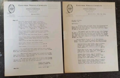 1922 Electric Wheel Company Quincy Illinois Dealer Letter Ephemera