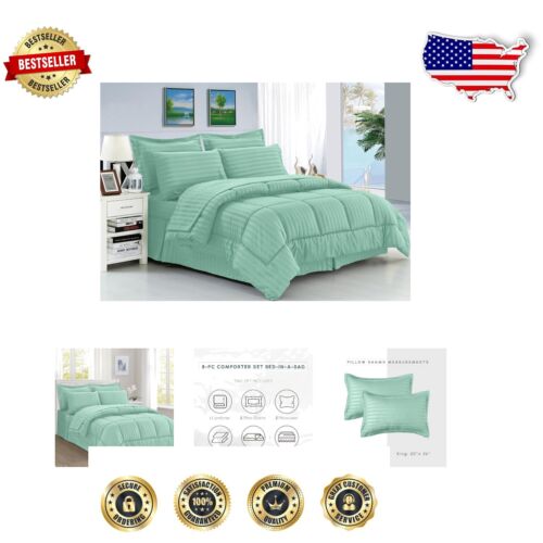 Luxurious 8-Piece Mint Green Dobby Twin/Twin XL Bed-in-a-Bag Comforter Set
