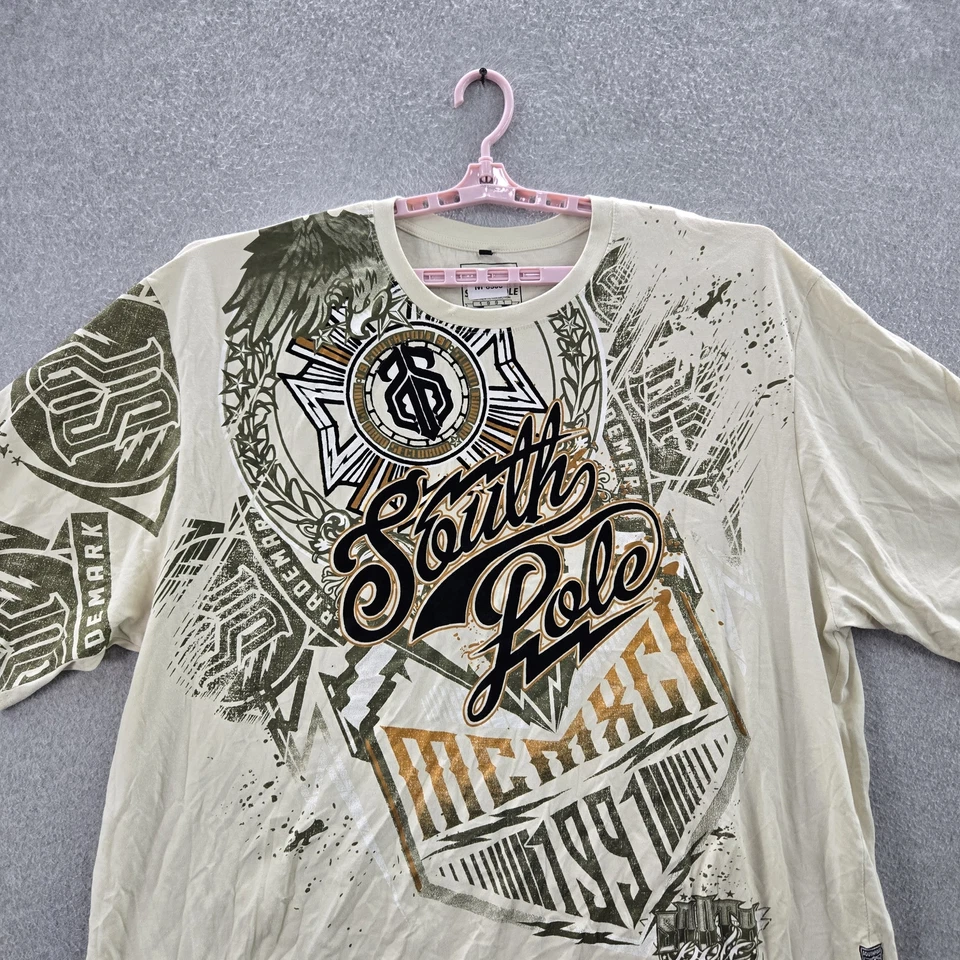 Southpole Men Shirt 6XB Beige Y2K Grunge Logo Short Sleeve Crew Neck  - Image 4 of 4