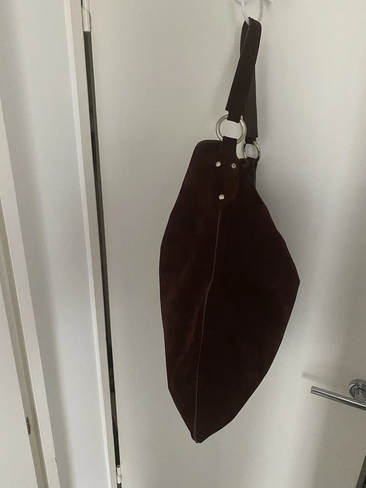 Bolso Hobo Trussardi Runway Marrón Gamuza Cuero Genuino Extra Grande De Colección Foto 3 de 4