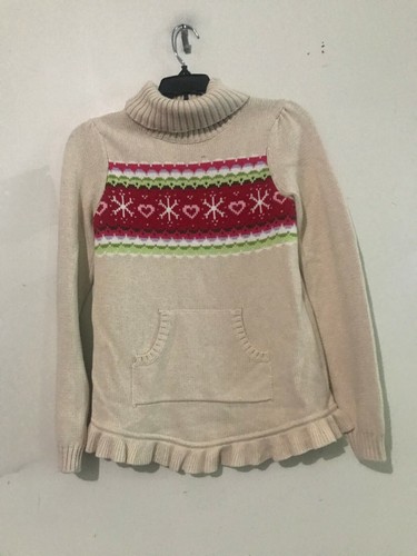 Gymboree Size L 10-12 Red Green Cream Turtle Neck Sweater Top Kids Girls Cotton - Picture 5 of 10