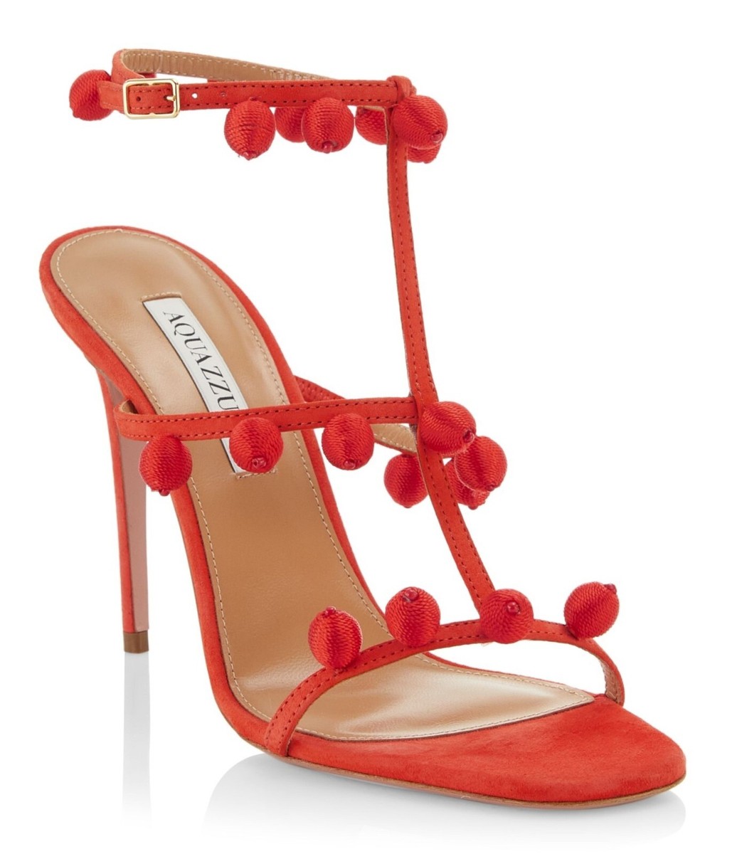 Aquazzura Cha Cha Cha Women's Suede Heels Sandals Strawberry Red