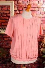 Vintage Blouse Pleated Pleated Pink Silk Shimmer Viscose Blend MILANO XL