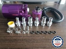 1*Purple Oil Catch Can Kit with Breather Filter Reservoir Baffled Tank Aluminum