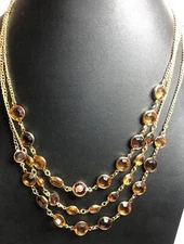 3916 Gloria Vanderbult gold tone champagne crystal layered Necklace 16-19"