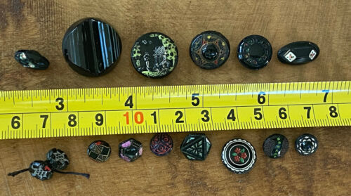 15 vintage painted glass buttons, painted designs, floral, scenic, geometric - Picture 10 of 10