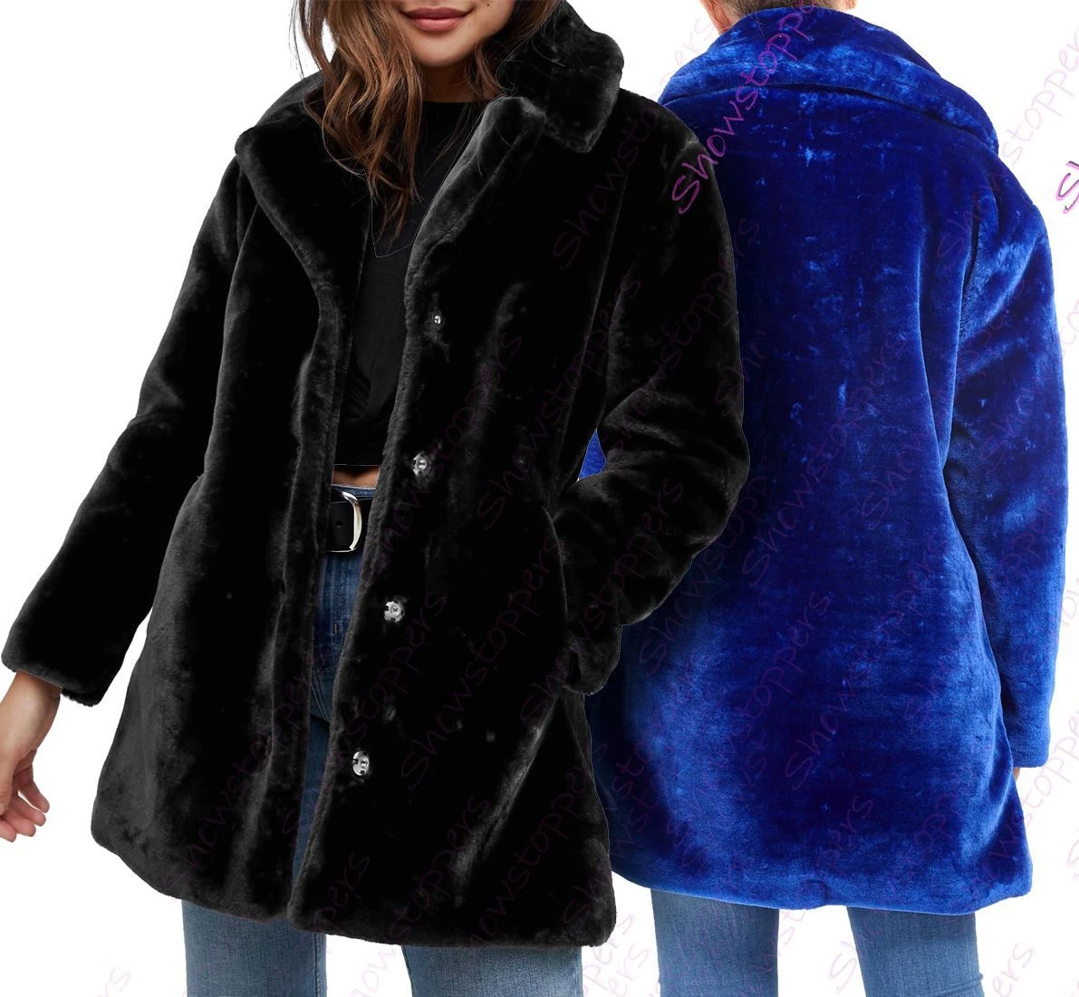 Blue shearling faux fur longline coat sale