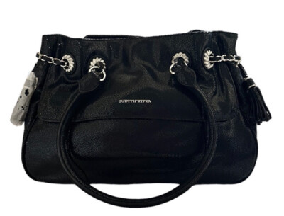 Judith Ripka Black Mulberry Stingray Embossed Large Leather Satchel Bag