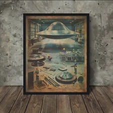 Vintage UFO Reverse Engineering Wall Art, Sci-fi Alien UAP Disclosure Decor Gift