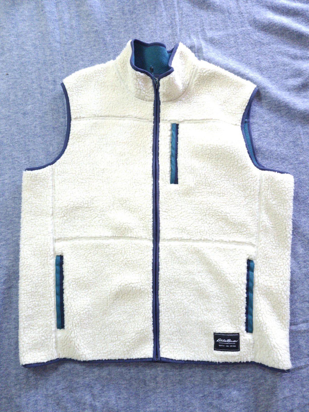 Eddie Bauer Vest Mens Med Cream Chilali Faux Shearling Sherpa Fleece Hiking Camp