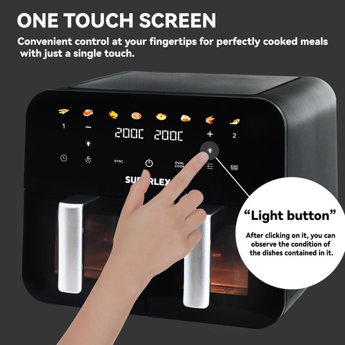 9L Dual Air Fryer 2400W Digital Cooker Oven 8-in-1 Healthy Frying Double Basket - Picture 3 of 14
