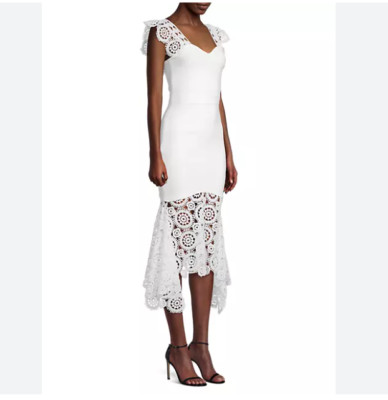 Elliatt Womens Yuna Lace Midi Dress XS Ivory White handkerchief hem NWT
