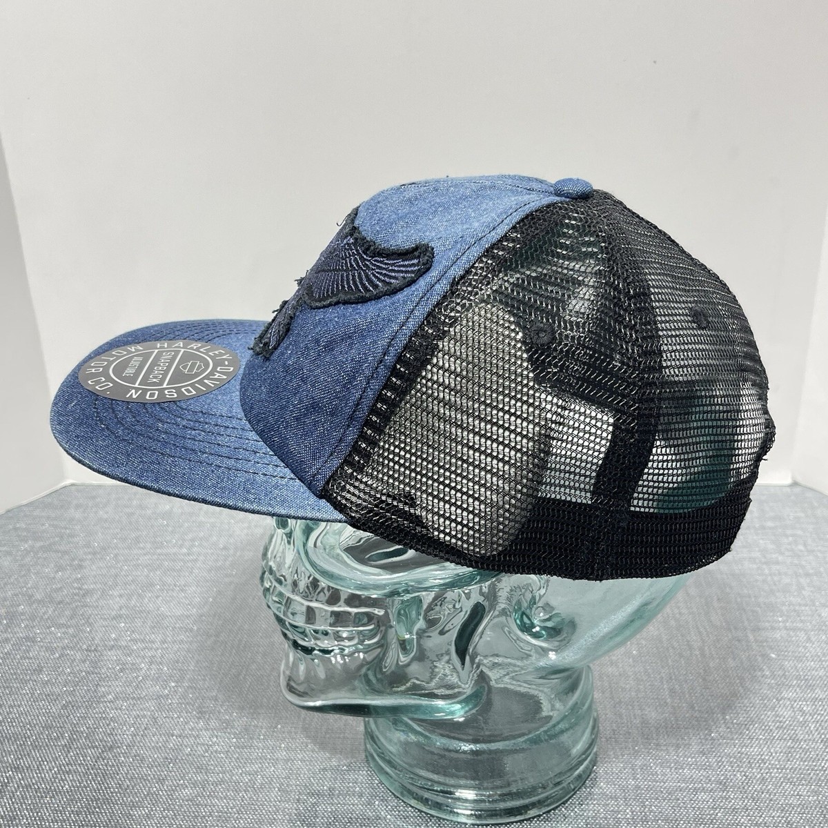 HARLEY DAVIDSON Denim Blue Trucker SNAPBACK Hat Cap One Size Road