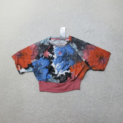Adidas Crop Top Allover Print Damen XS Blau Blumen T-Shirt Freizeit Neu mit Etikett