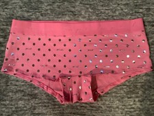 Victoria's Secret Pink Bling Silver Foil Dot Boyshort Panties Dahlia Pink L XL