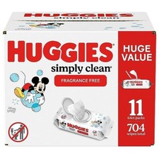 Huggies Simply Clean Unscented Baby Wipes, 11 Flip-Top Packs 704 Wipes Total 