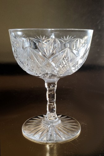 Brilliant Cut Glass ABP Saucer CHAMPAGNE GOBLET Fans, Crossed Miter Motifs, Etc. - Picture 2 of 7