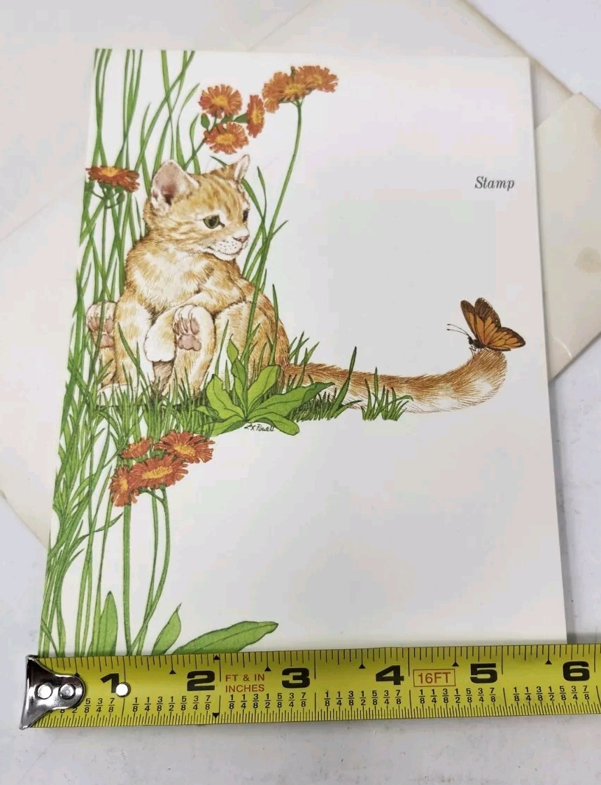Vintage JUSTaNOTES Fold & Seal Note Cards Stationery Kitty Cat Floral