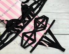 Victoria's Secret Luxe Lingerie Banded Strappy Demi Bra 3Pc Set Bra Thong Garter