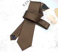 New Classic Polka Dot Brown JACQUARD WOVEN 100% Silk Men's Necktie Tie
