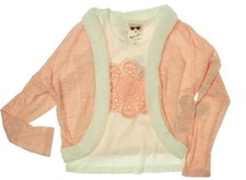 Belle Du Jour Girl's 2 Piece Cocoon Sweater Faux Fur Trim Tank Top Pink X-Large