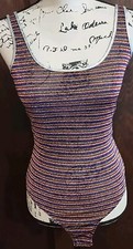 Glitter Bodysuit Jewel Tones Striped scoop neck sleeveless silver Holiday Small
