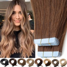 40pcs Thick Tape In Real Remy Human Hair Extensions Skin Weft Full Head 12"-24"