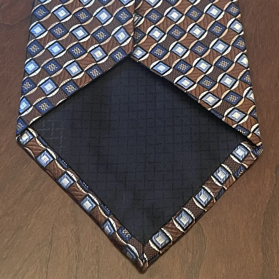 Corbata de cuello Stafford vintage marrón azul 100 % seda para hombre hecha en EE. UU. Foto 2 de 4