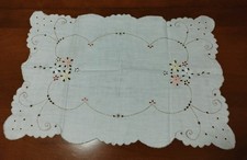 Vintage/ Antique Hand Embroidered Linen Tray Cloth Cut Work Mederia Floral