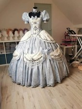 Silver Grey Puffy Victorian Prom Dresses Cosplay Lolita Bustle Lace-up Applique