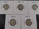 Roosevelt Silver Dime Set • 1961–1964 • 5‑Coin Lot • 90% Silver