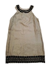 Nine West Dress Beige/Gold Halter Dress With Black Trim Size 10