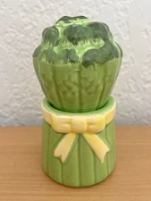 Asparagus Shape Majolica Sling Salt And Pepper Shape - Vintage Green Vegetable »