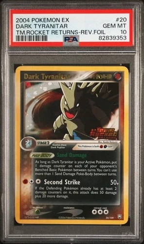 POKEMON DARK TYRANITAR 2004 EX TEAM ROCKET RETURNS #20 REV.FOIL PSA 10 *STAMP*