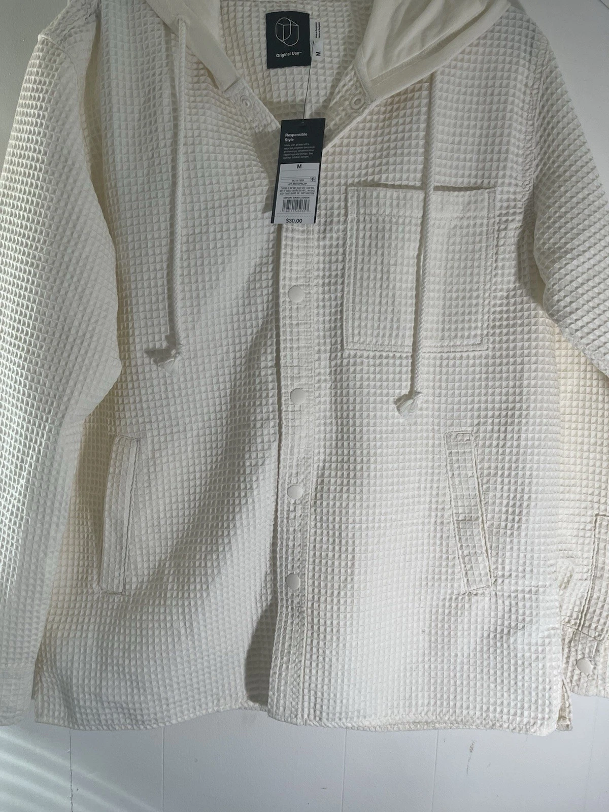 OFF WHITE Giacca leggera uomo maglia bottoni uso originale con cappuccio bianco sporco taglia MEDIA