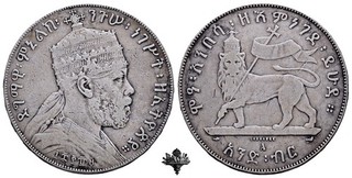 ÄTHIOPEN 1 birr 1889 (1897) SILVER Silbermünze Menelik II Ethiopia