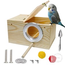 Bird Nest Parakeet Nest Box, Bird Breeding Box with Perch Wood Budgie Nest Box