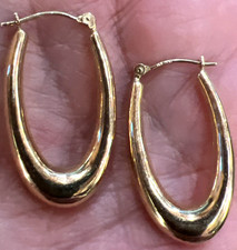Elongated JCM 14K Yellow Gold Oval Hoop Earrings High Polish Finish 1.22" Long