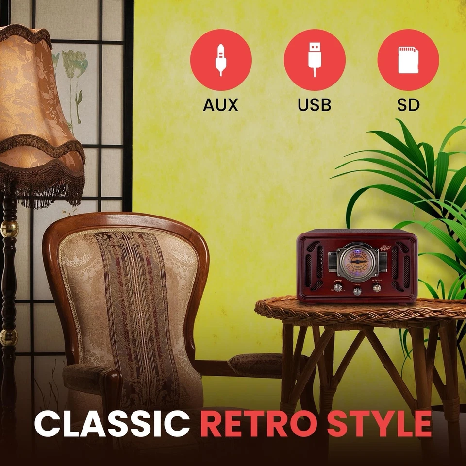 Pyle классический винтажный ретро AM / FM Bluetooth радио #PUNP34BT новый. - Изображение 3 из 4