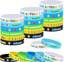 48 Packs Autism awareness bracelet Colorful puzzle pieces silicone wristband Par