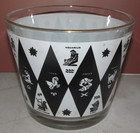 Vintage Zodiac Glass Ice Bucket Holder Bowl Black White Harlequin Gold Astrology — photo 7
