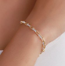 1.80 Ct Paper Clip Link Chain 6.50" Bracelet Lab Grown Diamond 14k Yellow Gold