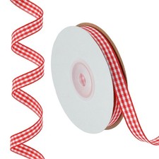 25 Yards x 0.4" Plaid Ribbon, Red Gingham Ribbon Wrapping
