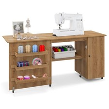Large Foldable Sewing Table Rolling Drop Leaf Craft Table with Lockable Casters