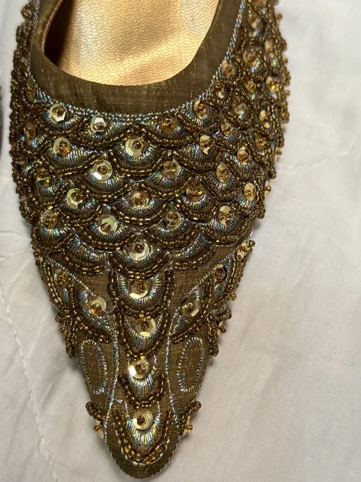 De Colección Sa Sa Hecho a Mano Muy Detallado Bordado y Cuentas Mula Gatito Tacones, Boda Foto 3 de 4