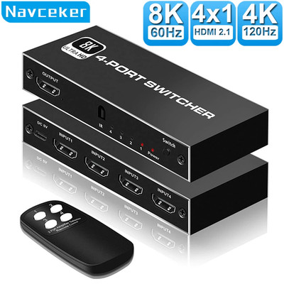 8K HDMI 2.1 Switcher Selector 4K 120Hz HD Switch HDMI Splitter 4 In 1 Out 3 In 1