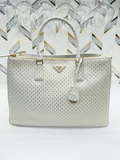 PRADA NWT Metal Studded Galleria Leather Bag, Extra Large in Ivory, Pristine New