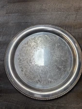 WM Rogers Silverplate Serving Tray 272 – Ornate Floral Engraved Round Platter