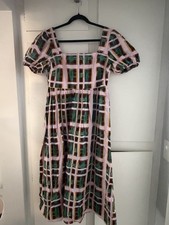 Geometric A-Line Midi Dress Square Neck Puff Short Sleeve US 8